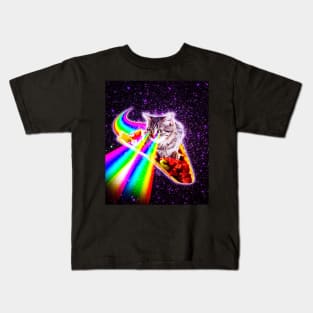 Rainbow Laser Eyes Galaxy Cat Riding Taco Kids T-Shirt